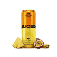 JUCED Pineapple & Passionfruit can with fruit